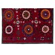 Central Asian Suzani Textile. Embroidered Cotton & Silk Bed Cover, Wall Hanging