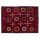 Silk Embroidery Bed Cover, Burgundy Red Throw, Vintage Wall Hanging, 1990s Tablecloth