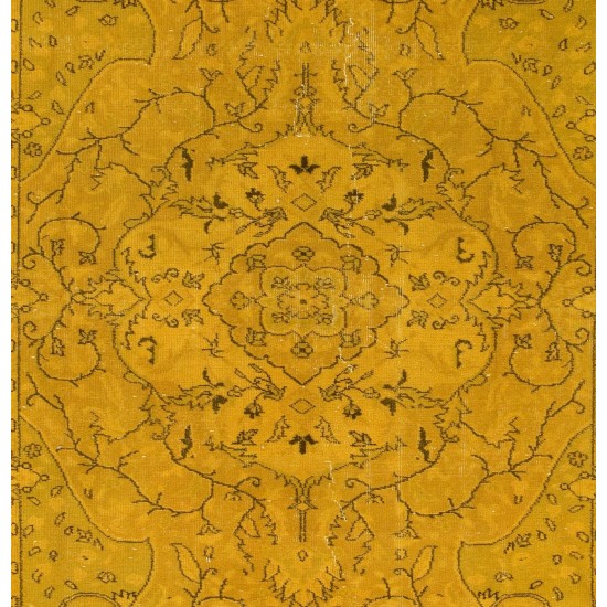 Yellow Color Over-dyed Vintage Handmade Turkish Rug with Medallion Design Yellow Color Over-dyed Vintage Handmade Turkish Rug with Medallion Design