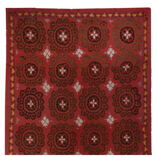 Central Asian Suzani Textile. Embroidered Cotton & Silk Bed Cover, Wall Hanging Central Asian Suzani Textile. Embroidered Cotton & Silk Bed Cover, Wall Hanging