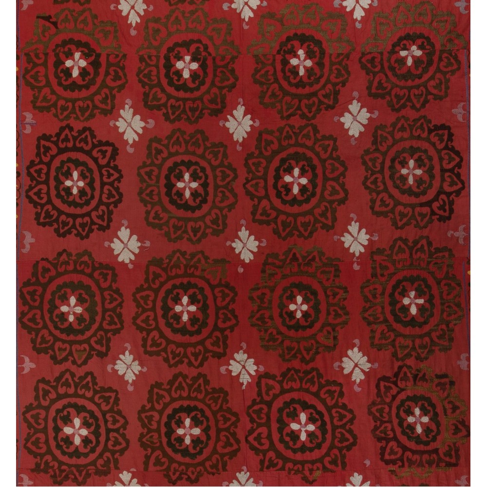 Central Asian Suzani Textile. Embroidered Cotton & Silk Bed Cover, Wall Hanging