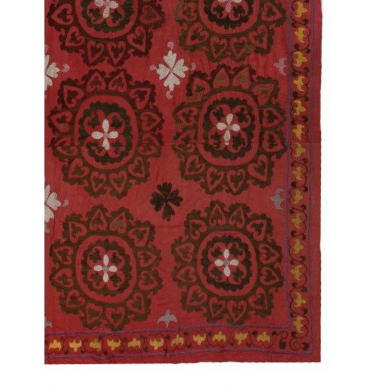 Central Asian Suzani Textile. Embroidered Cotton & Silk Bed Cover, Wall Hanging