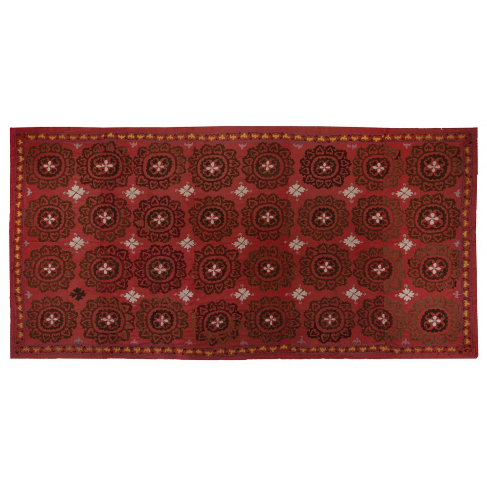 Central Asian Suzani Textile. Embroidered Cotton & Silk Bed Cover, Wall Hanging