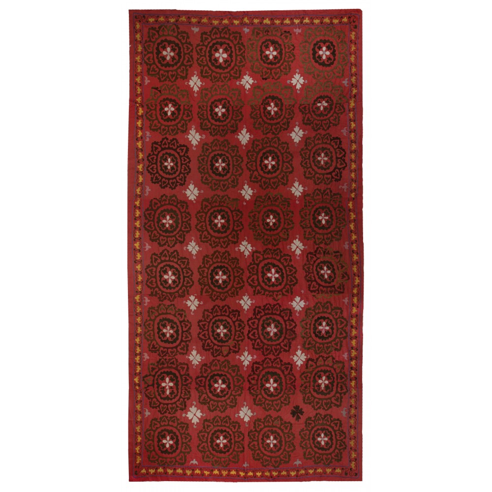 Central Asian Suzani Textile. Embroidered Cotton & Silk Bed Cover, Wall Hanging