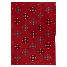 Vintage Silk Embroidery Wall Hanging. Uzbek Bedspread. Suzani Textile Tablecloth. Red Sofa Throw