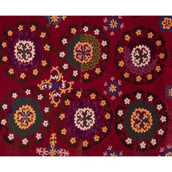 Central Asian Suzani Textile. Embroidered Cotton & Silk Bed Cover, Wall Hanging