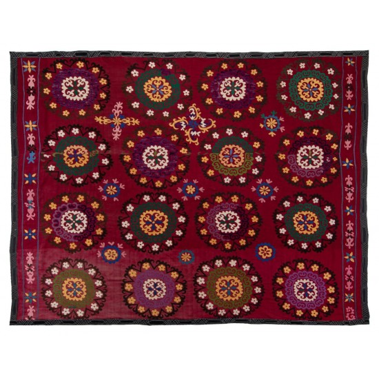 Central Asian Suzani Textile. Embroidered Cotton & Silk Bed Cover, Wall Hanging