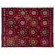 Unique Silk Embroidery Bedspread, Burgundy Red Throw, Vintage Suzani Textile Tablecloth, Decorative Wall Hanging