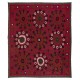 Vintage Silk Embroidery Bedspread, Burgundy Red Throw, Suzani Fabric Tablecloth