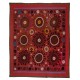 Hand Embroidered Silk and Cotton Bedspread, Vintage Wall Hanging, Uzbek Tablecloth in Red