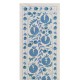 Beige and Blue Suzani Fabric Table Runner. Uzbek Embroidered Silk & Cotton Wall Hanging