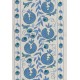 Beige and Blue Suzani Fabric Table Runner. Uzbek Embroidered Silk & Cotton Wall Hanging