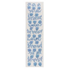 Suzani Wall Hanging. Silk Embroidery Table Runner in Blue and Cream