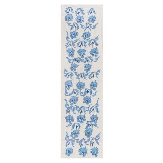 Suzani Wall Hanging. Silk Embroidery Table Runner in Blue and Cream