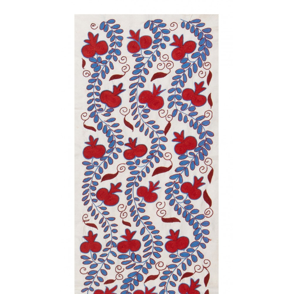Central Asian Suzani Textile. Embroidered Cotton & Silk Table Runner, Wall Hanging
