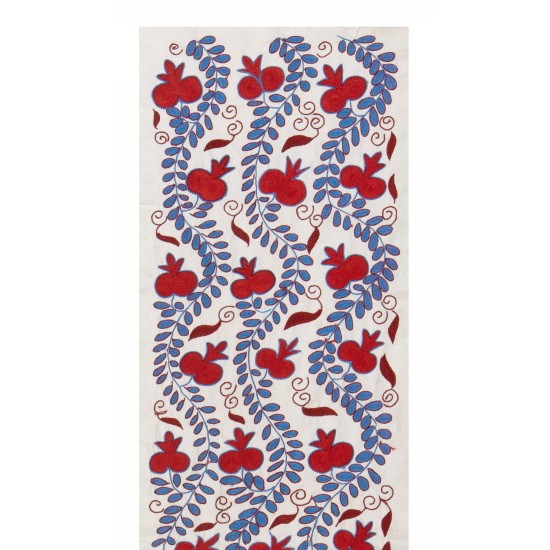 Central Asian Suzani Textile. Embroidered Cotton & Silk Table Runner, Wall Hanging Central Asian Suzani Textile. Embroidered Cotton & Silk Table Runner, Wall Hanging