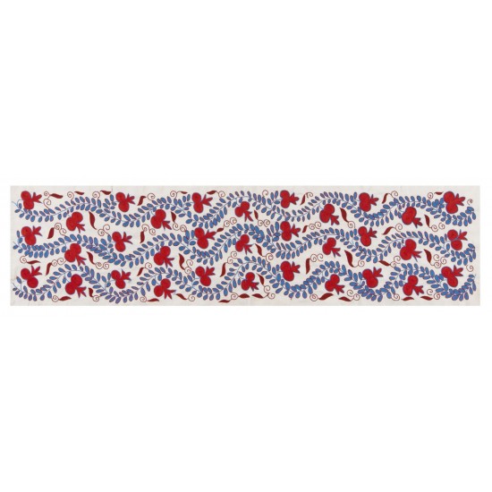 Central Asian Suzani Textile. Embroidered Cotton & Silk Table Runner, Wall Hanging Central Asian Suzani Textile. Embroidered Cotton & Silk Table Runner, Wall Hanging