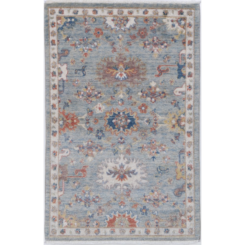 Contemporary Turkish Rug for Entryway | 100% Wool | Floral Patterned Oushak Accent Rug for Bedroom