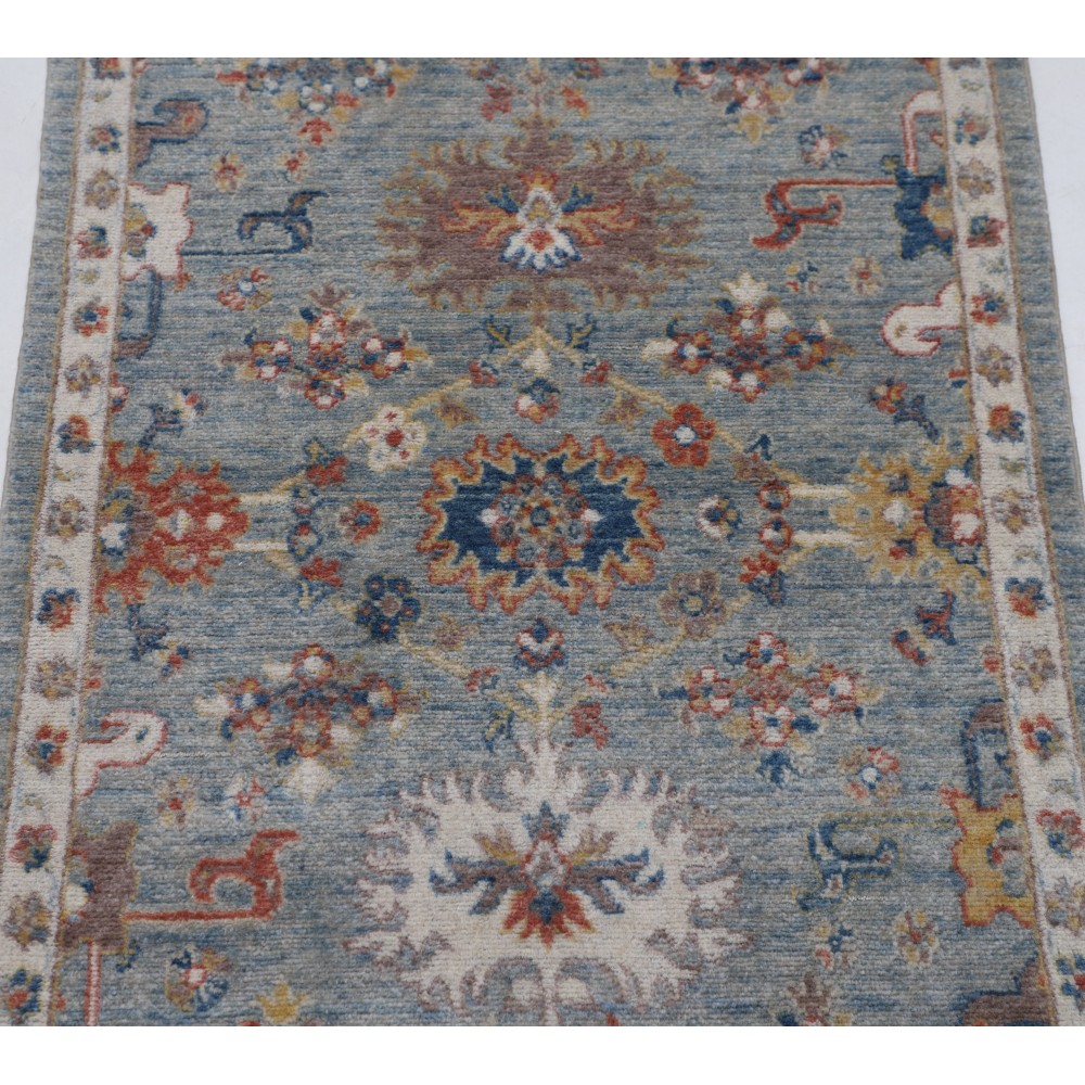 Contemporary Turkish Rug for Entryway | 100% Wool | Floral Patterned Oushak Accent Rug for Bedroom