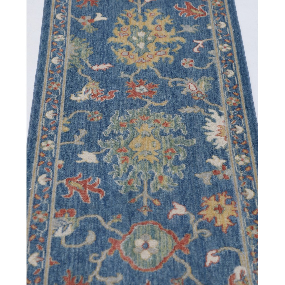 Blue Turkish Wool Runner Rug for Corridor | Floral Kitchen Rug | Artisan Hallway Covering | Oushak Style Runner Rug for Stairs Blue Turkish Wool Runner Rug for Corridor | Floral Kitchen Rug | Artisan Hallway Covering | Oushak Style Runner Rug for Stairs