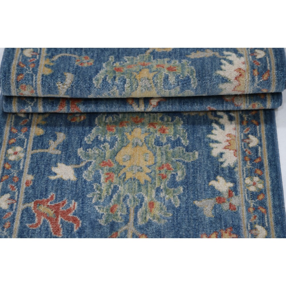 Blue Turkish Wool Runner Rug for Corridor | Floral Kitchen Rug | Artisan Hallway Covering | Oushak Style Runner Rug for Stairs Blue Turkish Wool Runner Rug for Corridor | Floral Kitchen Rug | Artisan Hallway Covering | Oushak Style Runner Rug for Stairs