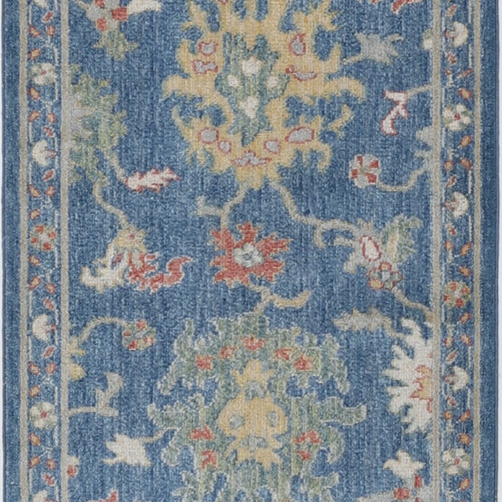 Blue Turkish Wool Runner Rug for Corridor | Floral Kitchen Rug | Artisan Hallway Covering | Oushak Style Runner Rug for Stairs Blue Turkish Wool Runner Rug for Corridor | Floral Kitchen Rug | Artisan Hallway Covering | Oushak Style Runner Rug for Stairs