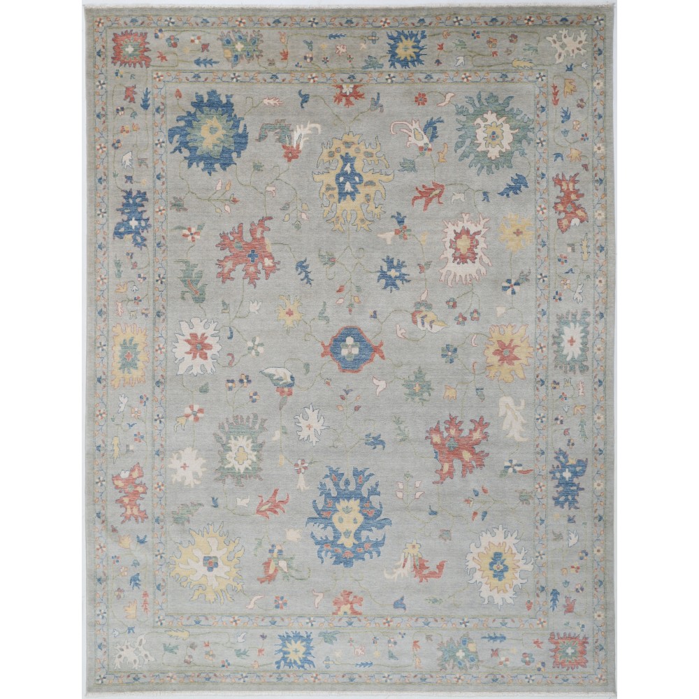 Contemporary Turkish Area Rug for Living Room | 100% Wool | Floral Patterned Oushak Style Carpet for Bedroom