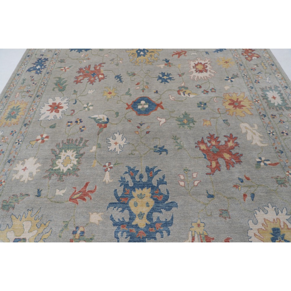 Contemporary Turkish Area Rug for Living Room | 100% Wool | Floral Patterned Oushak Style Carpet for Bedroom