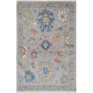 Modern Turkish Small Rug | Floral Patterned Oushak Accent Rug for Bedroom | Woolen Floor Covering