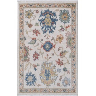 Contemporary Turkish Rug | Elegant Floral Design | 100% Wool Oushak Accent Rug