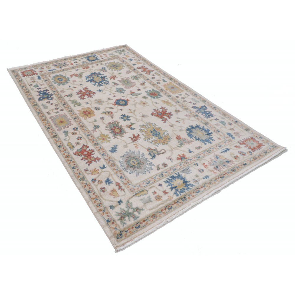 Contemporary Turkish Area Rug | Elegant Floral Design | 100% Wool Oushak Carpet