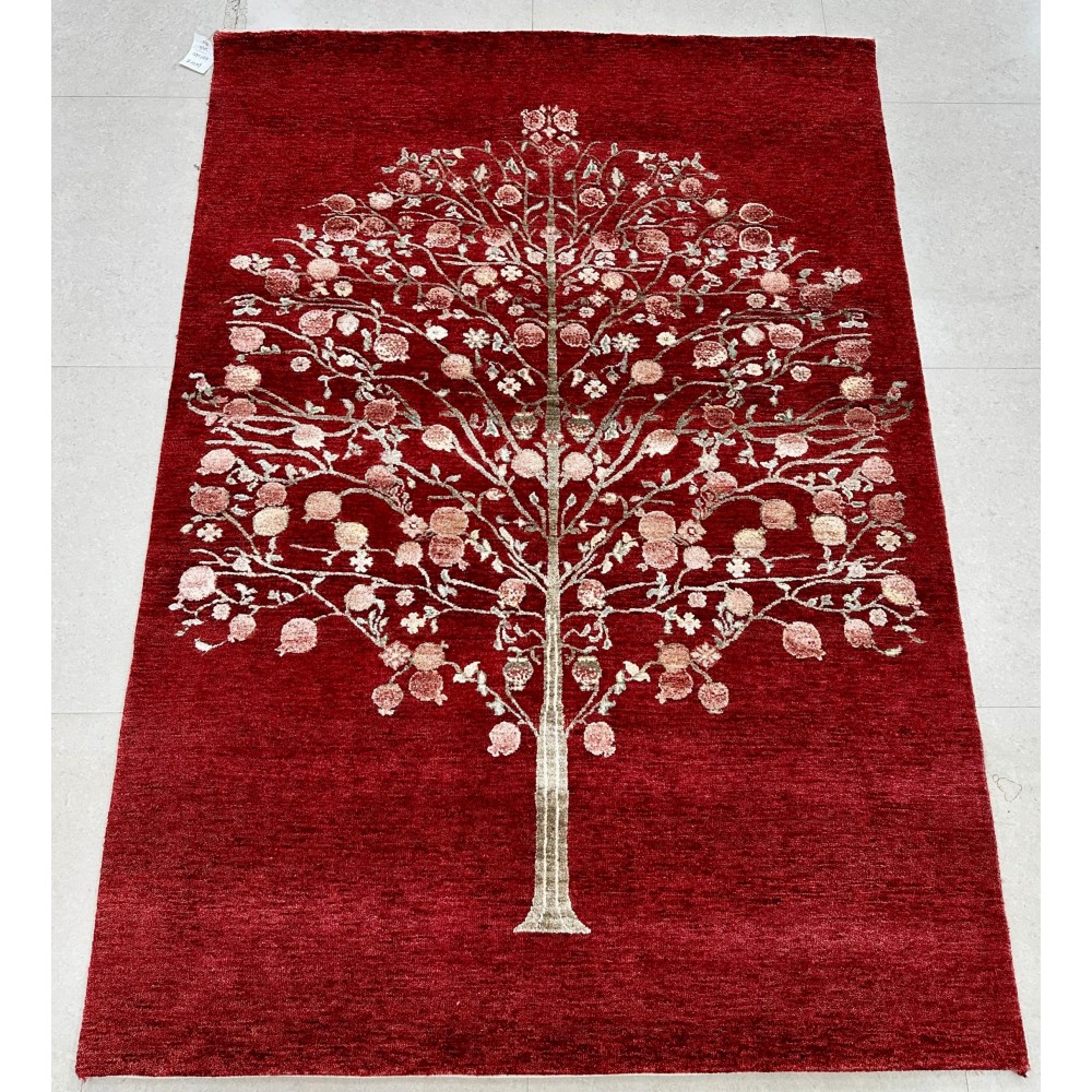 Hand-Knotted Red Area Rug with Botanical Tree Design for Living Room Hand-Knotted Red Area Rug with Botanical Tree Design for Living Room