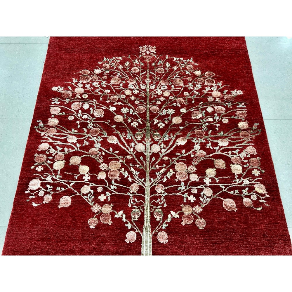Hand-Knotted Red Area Rug with Botanical Tree Design for Living Room Hand-Knotted Red Area Rug with Botanical Tree Design for Living Room