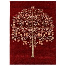 Hand-Knotted Red Area Rug with Botanical Tree Design for Living Room