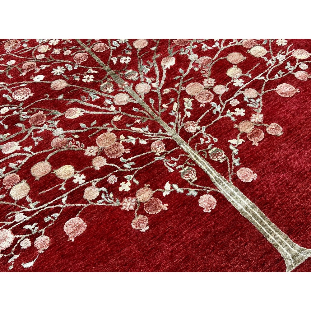 Hand-Knotted Red Area Rug with Botanical Tree Design for Living Room Hand-Knotted Red Area Rug with Botanical Tree Design for Living Room