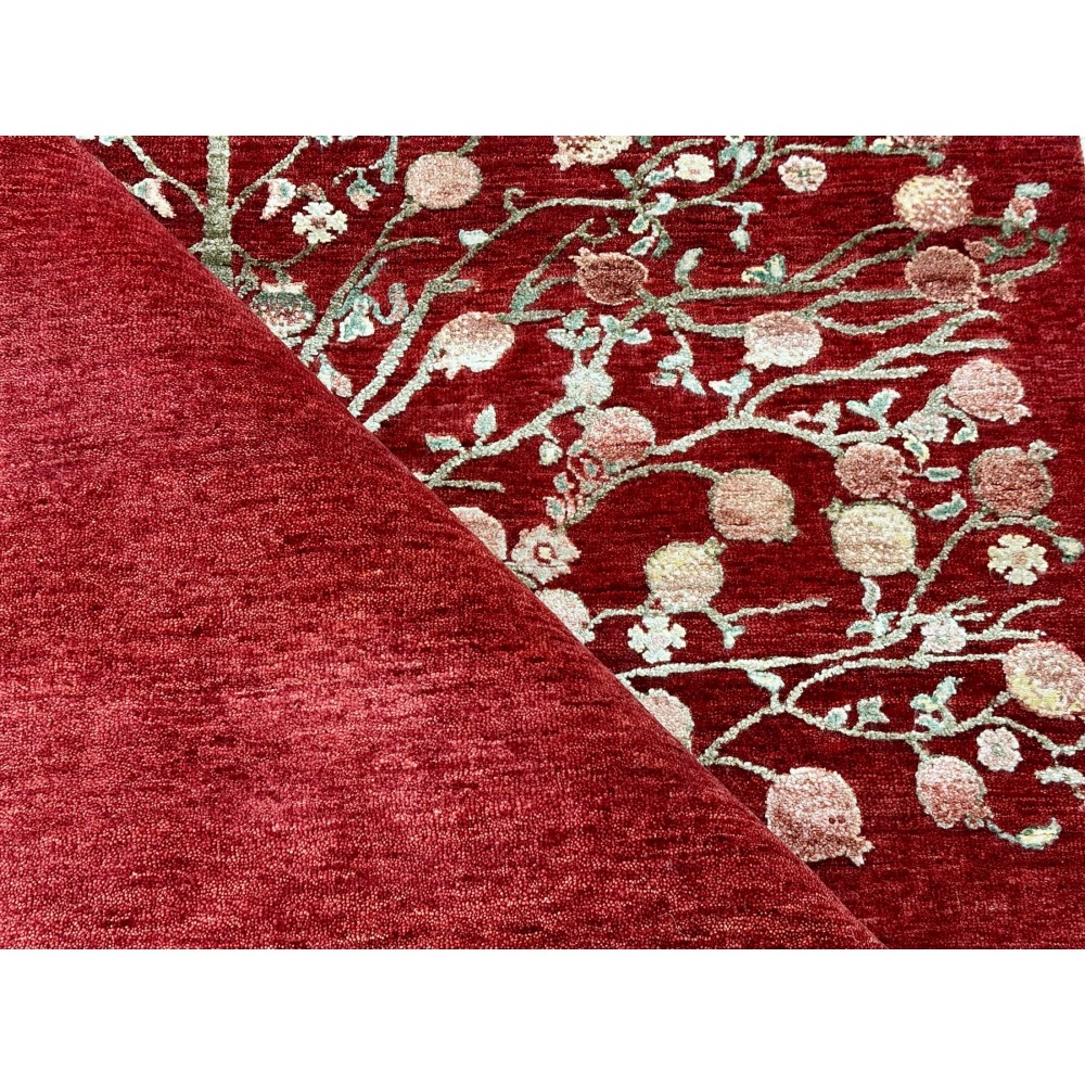 Hand-Knotted Red Area Rug with Botanical Tree Design for Living Room Hand-Knotted Red Area Rug with Botanical Tree Design for Living Room