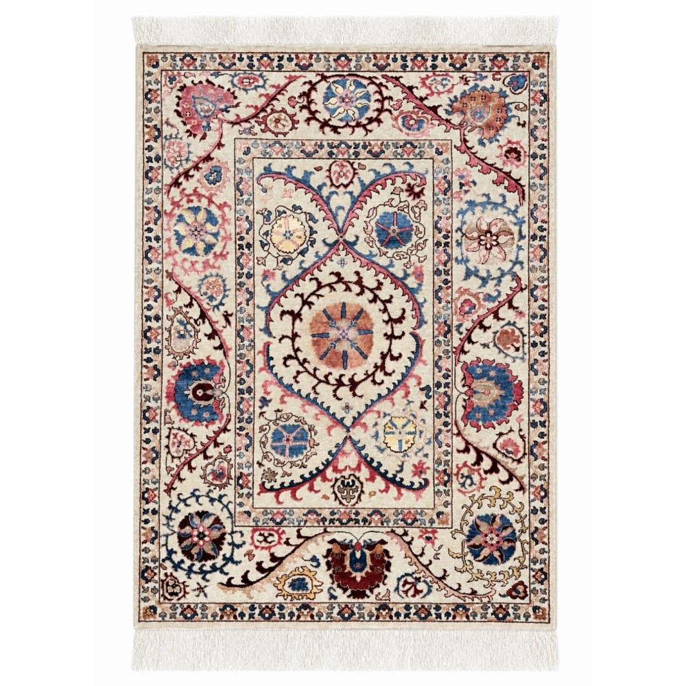 Decorative Handmade Wool and Silk Area Rug, Ivory Floral Vine Tapestry Decorative Handmade Wool and Silk Area Rug, Ivory Floral Vine Tapestry