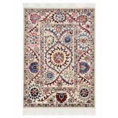 Decorative Handmade Wool and Silk Area Rug, Ivory Floral Vine Tapestry