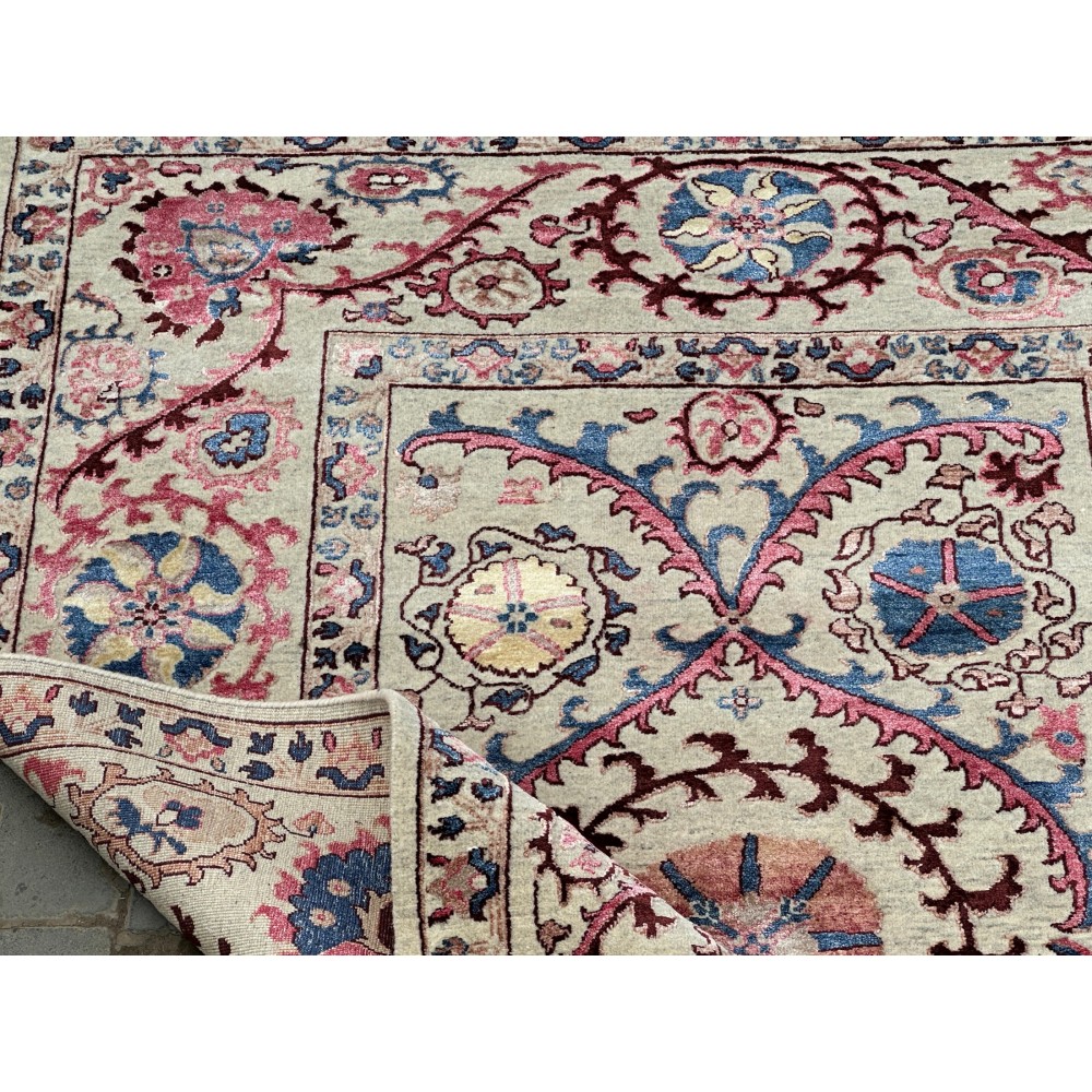 Decorative Handmade Wool and Silk Area Rug, Ivory Floral Vine Tapestry Decorative Handmade Wool and Silk Area Rug, Ivory Floral Vine Tapestry