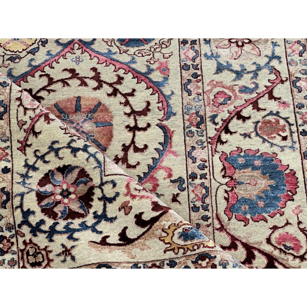 Decorative Handmade Wool and Silk Area Rug, Ivory Floral Vine Tapestry Decorative Handmade Wool and Silk Area Rug, Ivory Floral Vine Tapestry