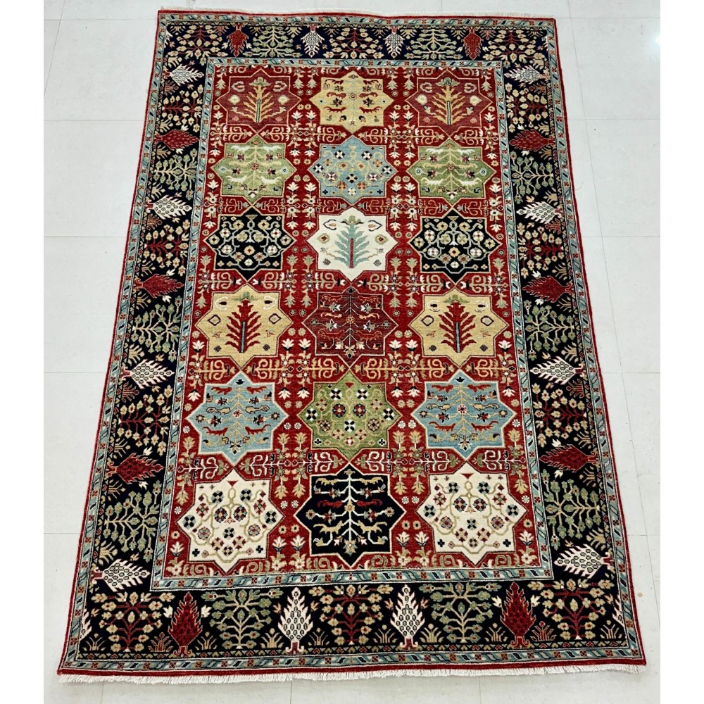 Hand-Knotted Wool Area Rug, Red Geometric Botanical Carpet for Living Room Hand-Knotted Wool Area Rug, Red Geometric Botanical Carpet for Living Room
