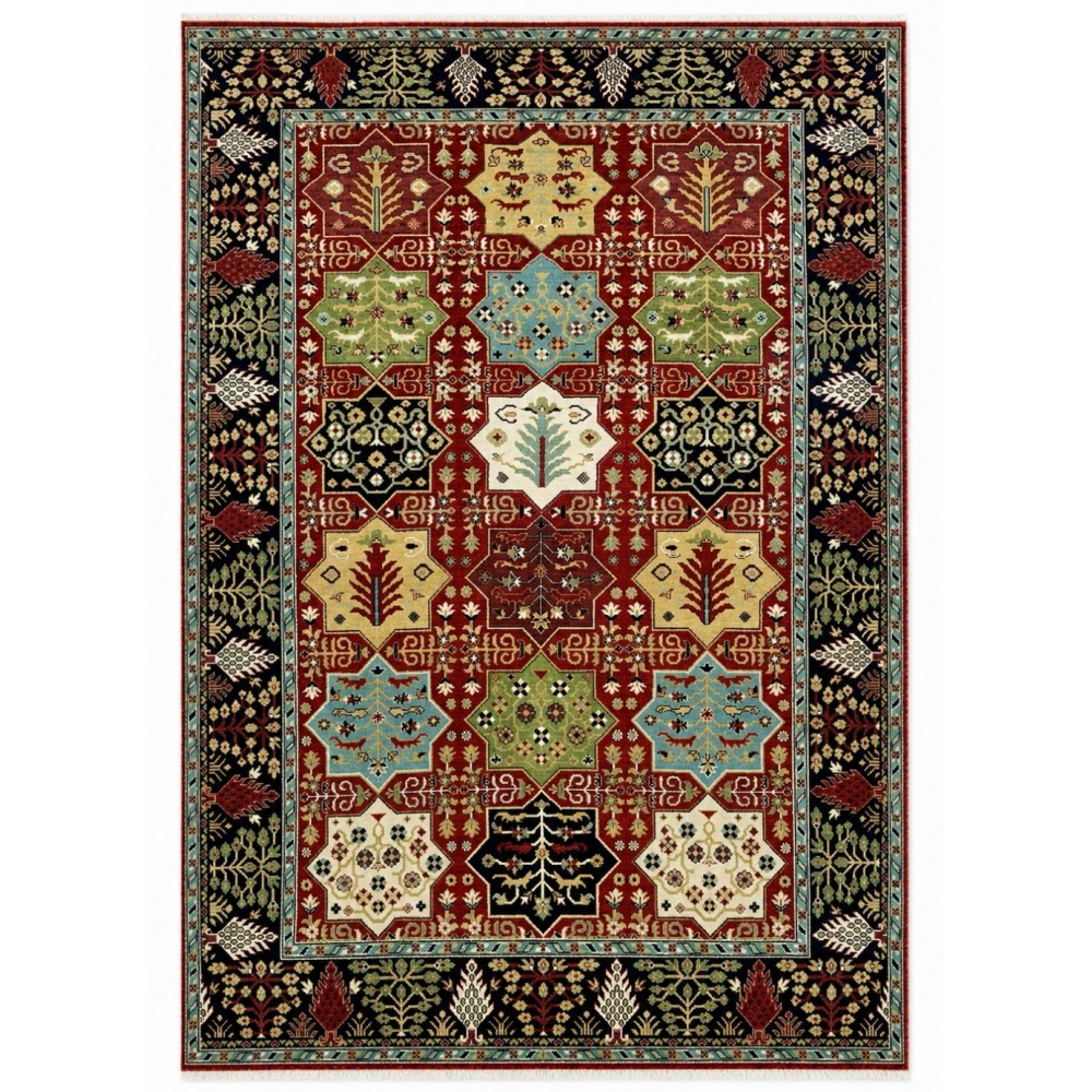 Hand-Knotted Wool Area Rug, Red Geometric Botanical Carpet for Living Room Hand-Knotted Wool Area Rug, Red Geometric Botanical Carpet for Living Room