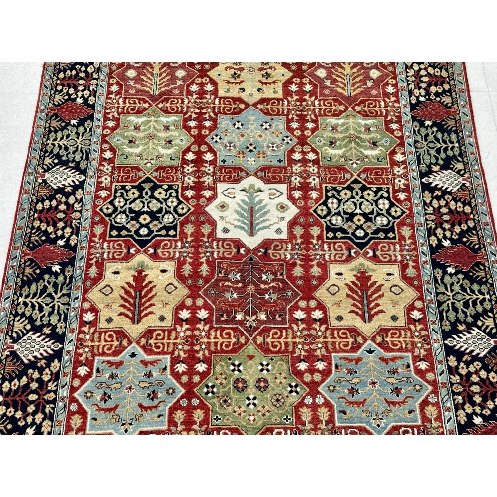 Hand-Knotted Wool Area Rug, Red Geometric Botanical Carpet for Living Room Hand-Knotted Wool Area Rug, Red Geometric Botanical Carpet for Living Room