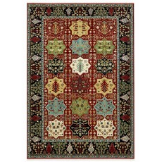 Hand-Knotted Wool Area Rug, Red Geometric Botanical Carpet for Living Room
