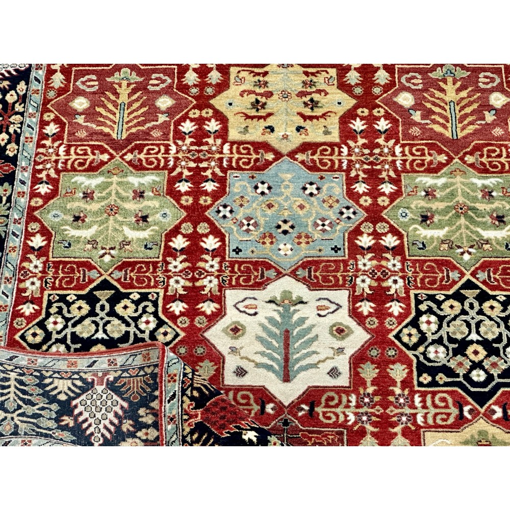 Hand-Knotted Wool Area Rug, Red Geometric Botanical Carpet for Living Room Hand-Knotted Wool Area Rug, Red Geometric Botanical Carpet for Living Room