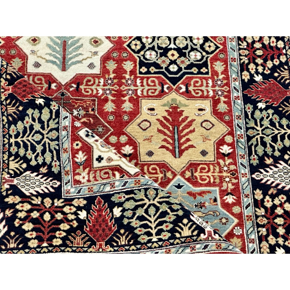 Hand-Knotted Wool Area Rug, Red Geometric Botanical Carpet for Living Room Hand-Knotted Wool Area Rug, Red Geometric Botanical Carpet for Living Room