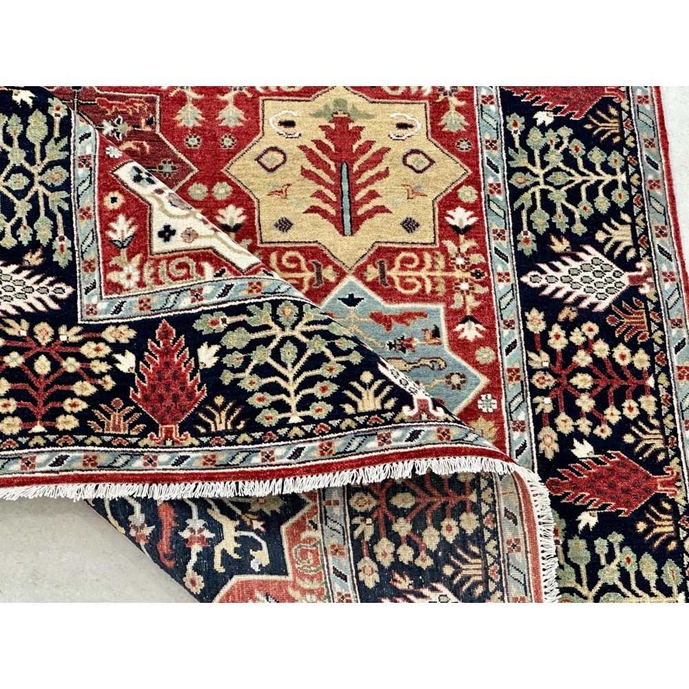 Hand-Knotted Wool Area Rug, Red Geometric Botanical Carpet for Living Room Hand-Knotted Wool Area Rug, Red Geometric Botanical Carpet for Living Room