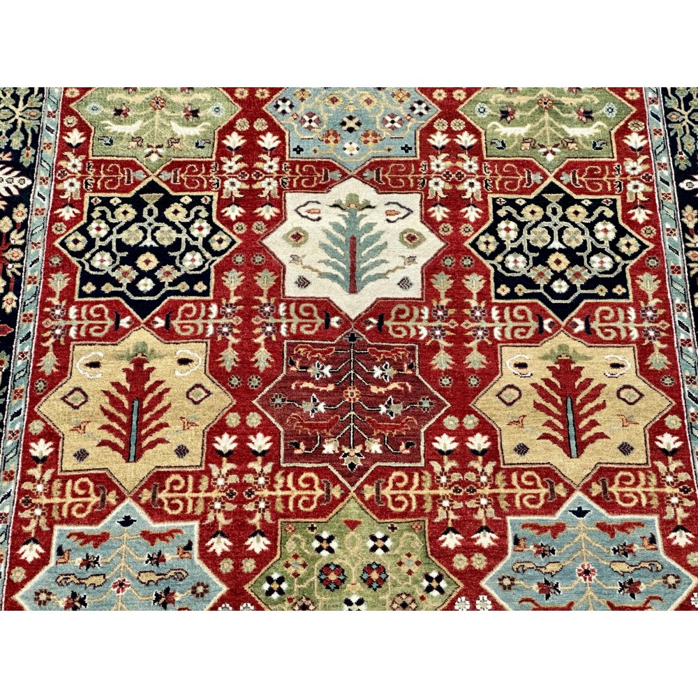 Hand-Knotted Wool Area Rug, Red Geometric Botanical Carpet for Living Room Hand-Knotted Wool Area Rug, Red Geometric Botanical Carpet for Living Room