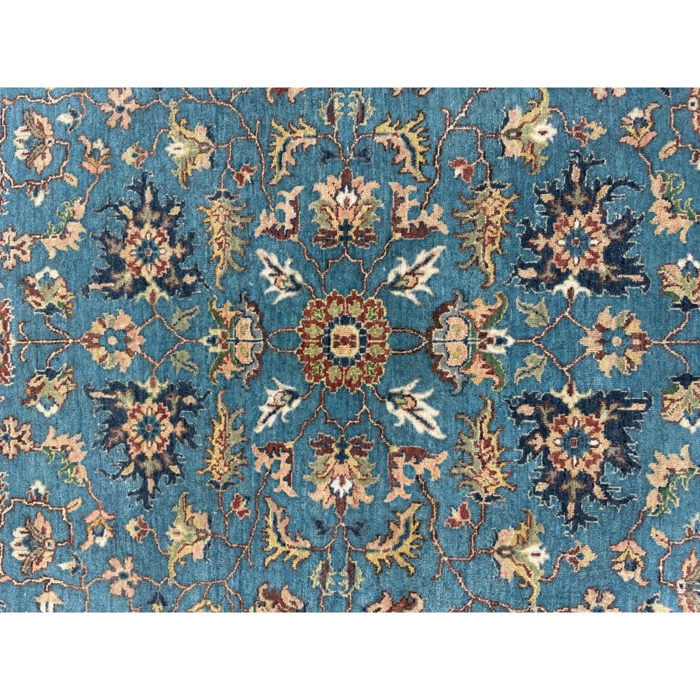 Hand-Knotted Wool Area Rug, Blue Floral Design Carpet for Living Room