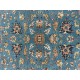Hand-Knotted Wool Area Rug, Blue Floral Design Carpet for Living Room